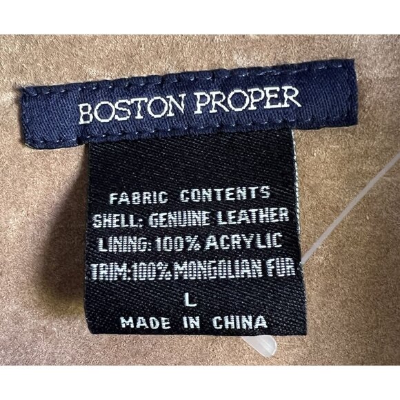 Boston Proper Womens Genuine Leather Suede Jacket With Mongolian Fur Trim Y2K - Picture 6 of 8